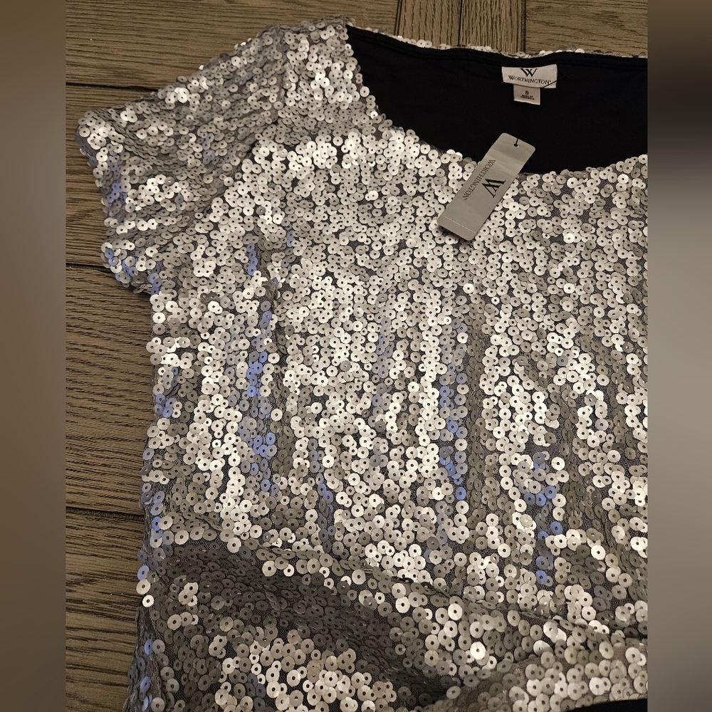 Worthington NEW Silver Sequins Top - Picture 5 of 11